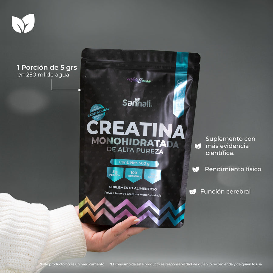 Sannali | Creatina Monohidratada de Alta Pureza Sin Sabor, Preworkout | 500g | 100 porciones - Sannali ®