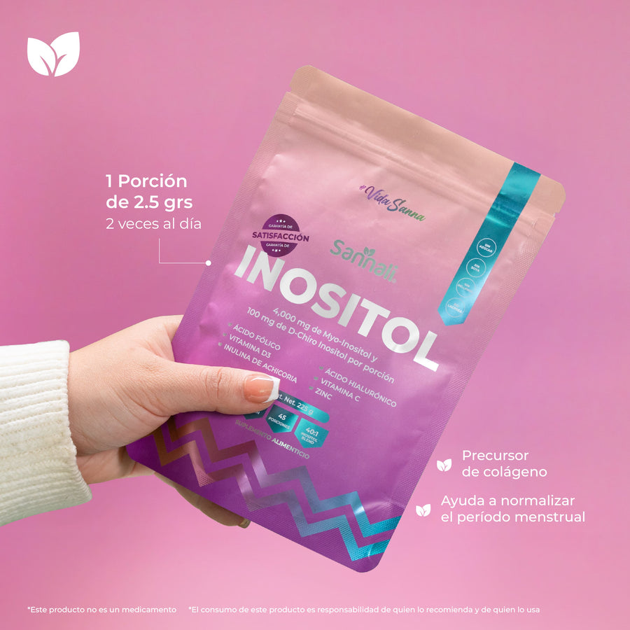 Sannali | Inositol 40:1 Myo Inositol y D-Chiro Inositol, Precursor de Colágeno + Vitamina D3 + Ácido Fólico + Zinc + Prebióticos | Rinde 45 días - 225 gramos - Sannali ®